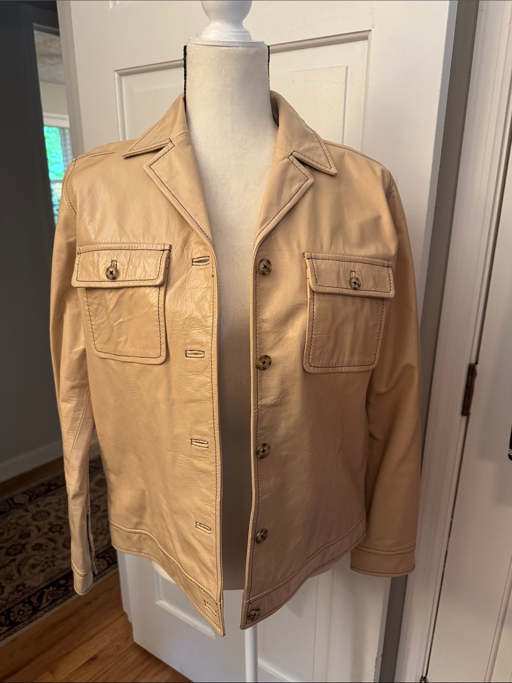 Liz Claiborne Beige Leather Button-Front Jacket